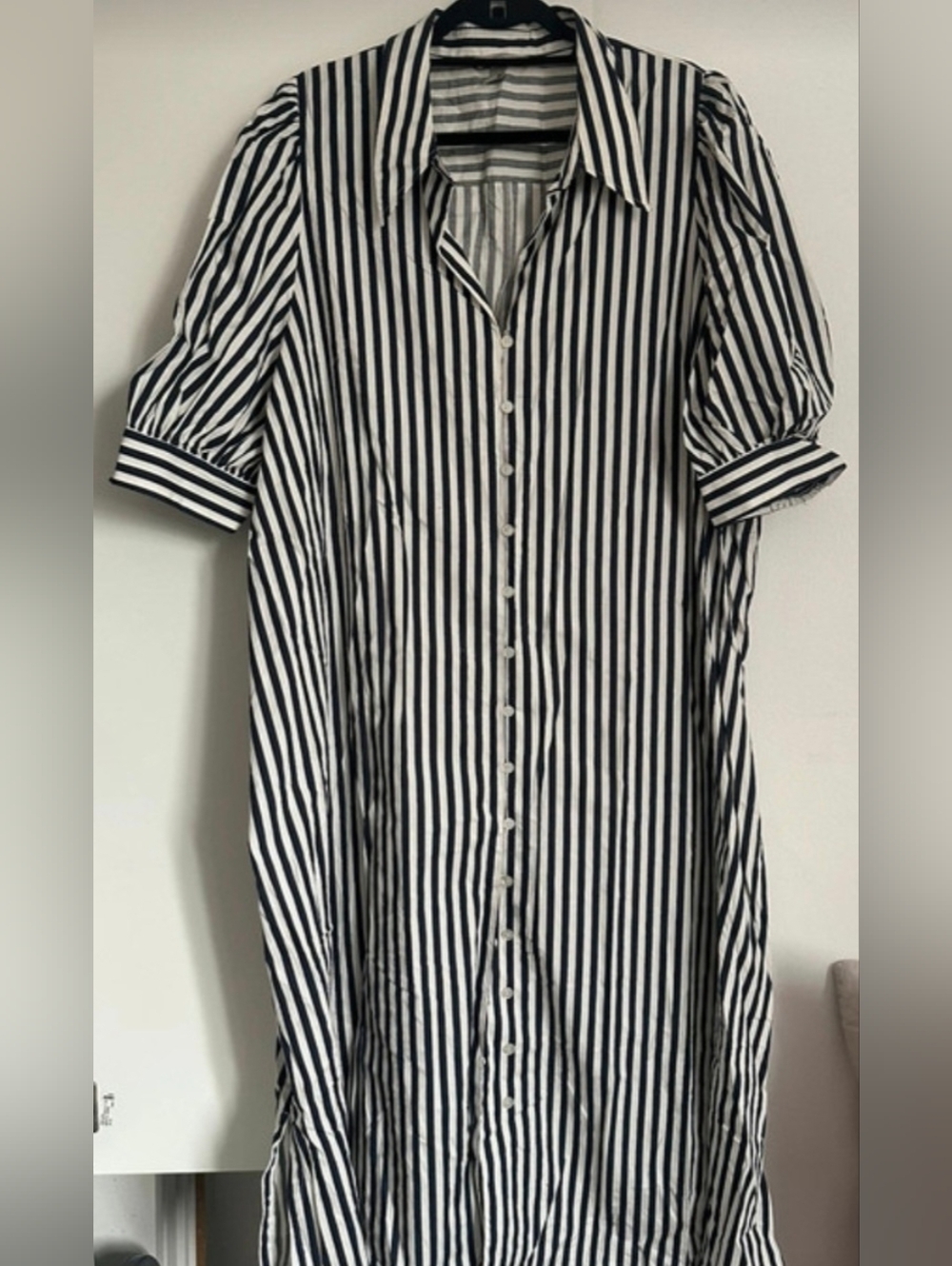 H&M Black and White Striped Button-Up Shirt Dress